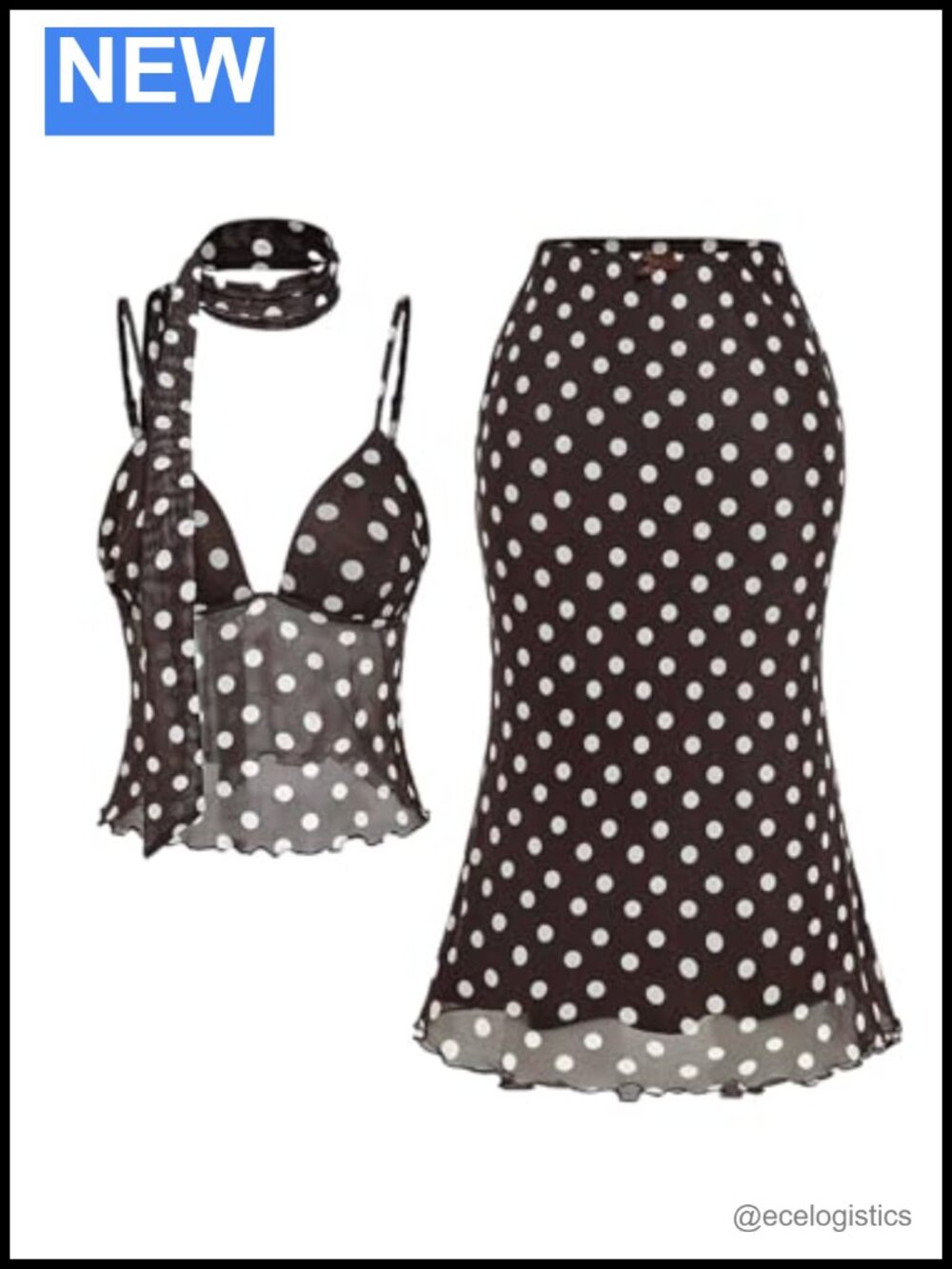 Polka Dots Two Piece Skirt Set Cami & Bodycon Maxi Concert Outfit